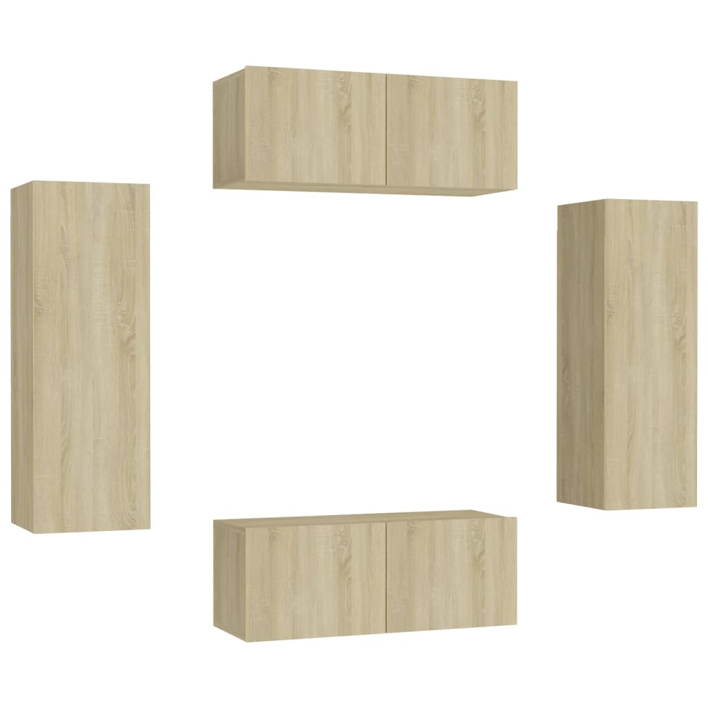 Ensemble de meubles TV 4 pièces en bois de chêne Sonoma