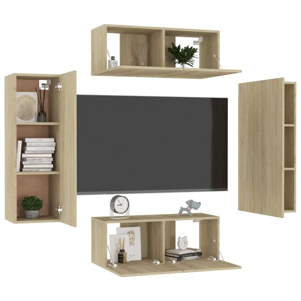 Ensemble de meubles TV 4 pièces en bois de chêne Sonoma