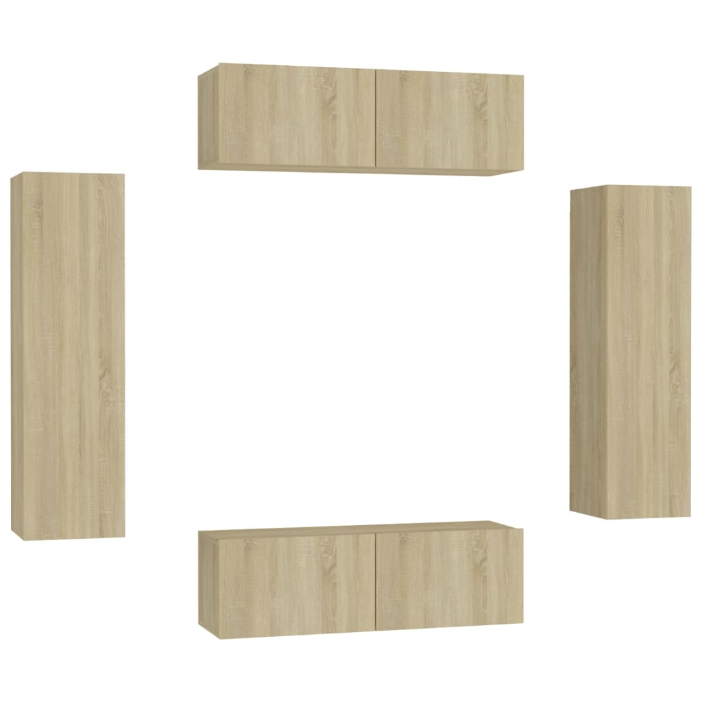 Ensemble de meubles TV 4 pièces en bois de chêne Sonoma