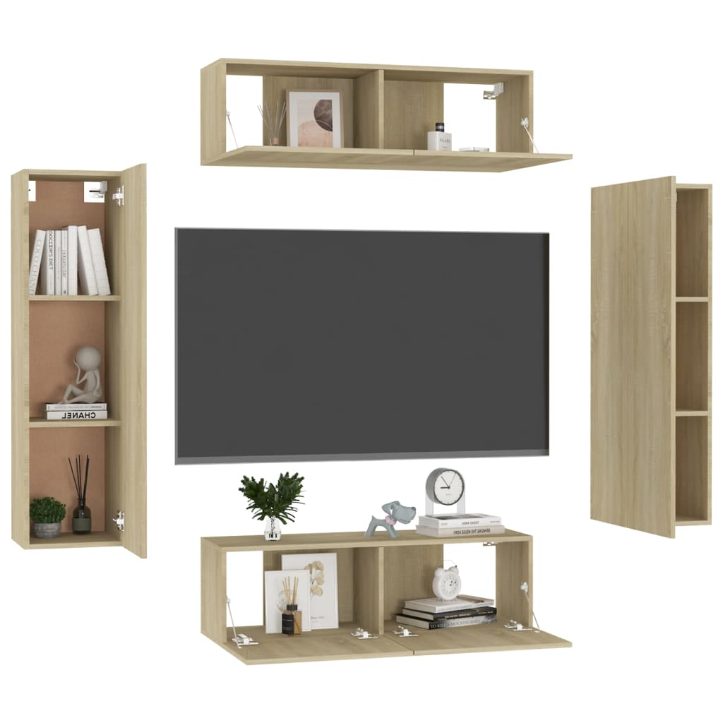 Ensemble de meubles TV 4 pièces en bois de chêne Sonoma