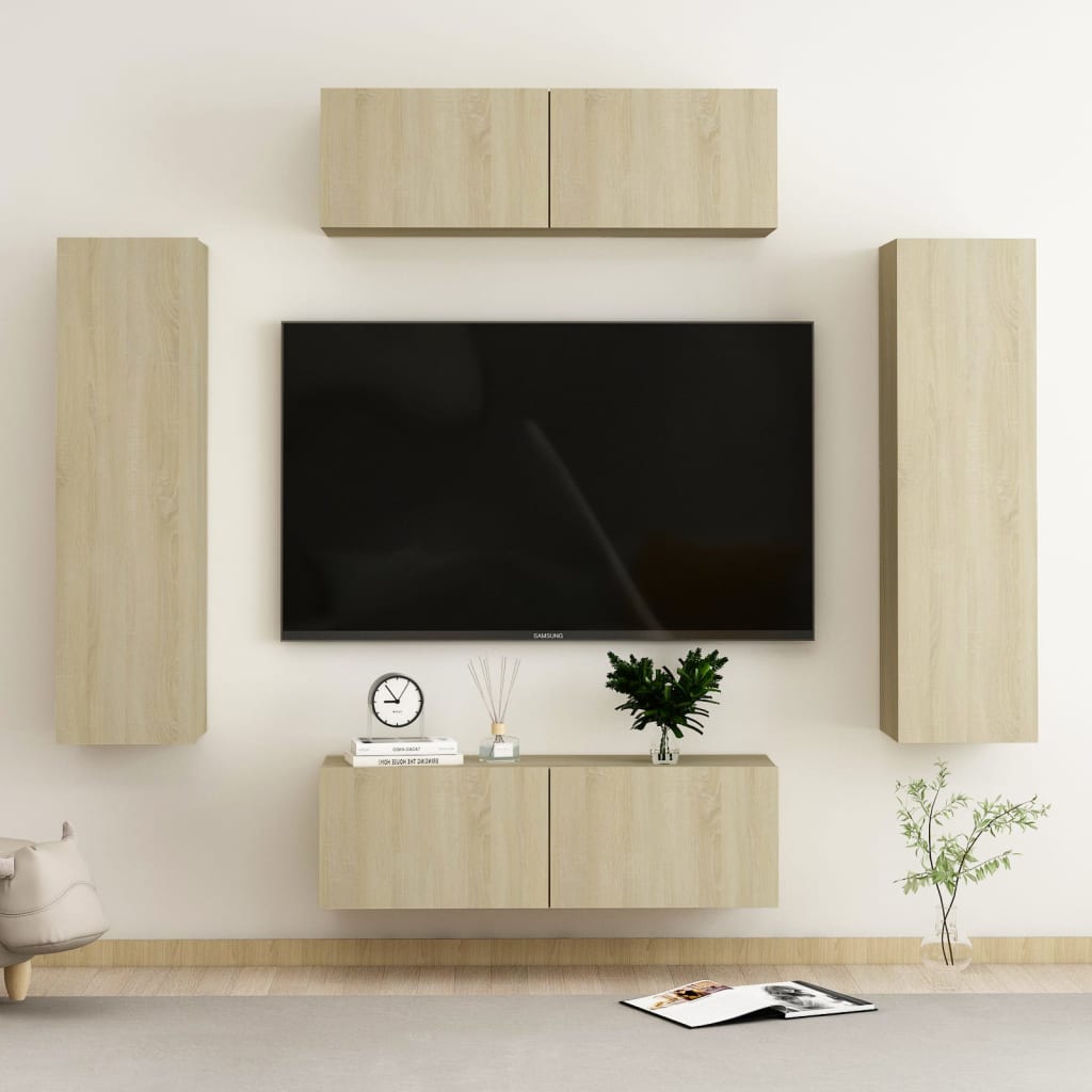 Ensemble de meubles TV 4 pièces en bois de chêne Sonoma