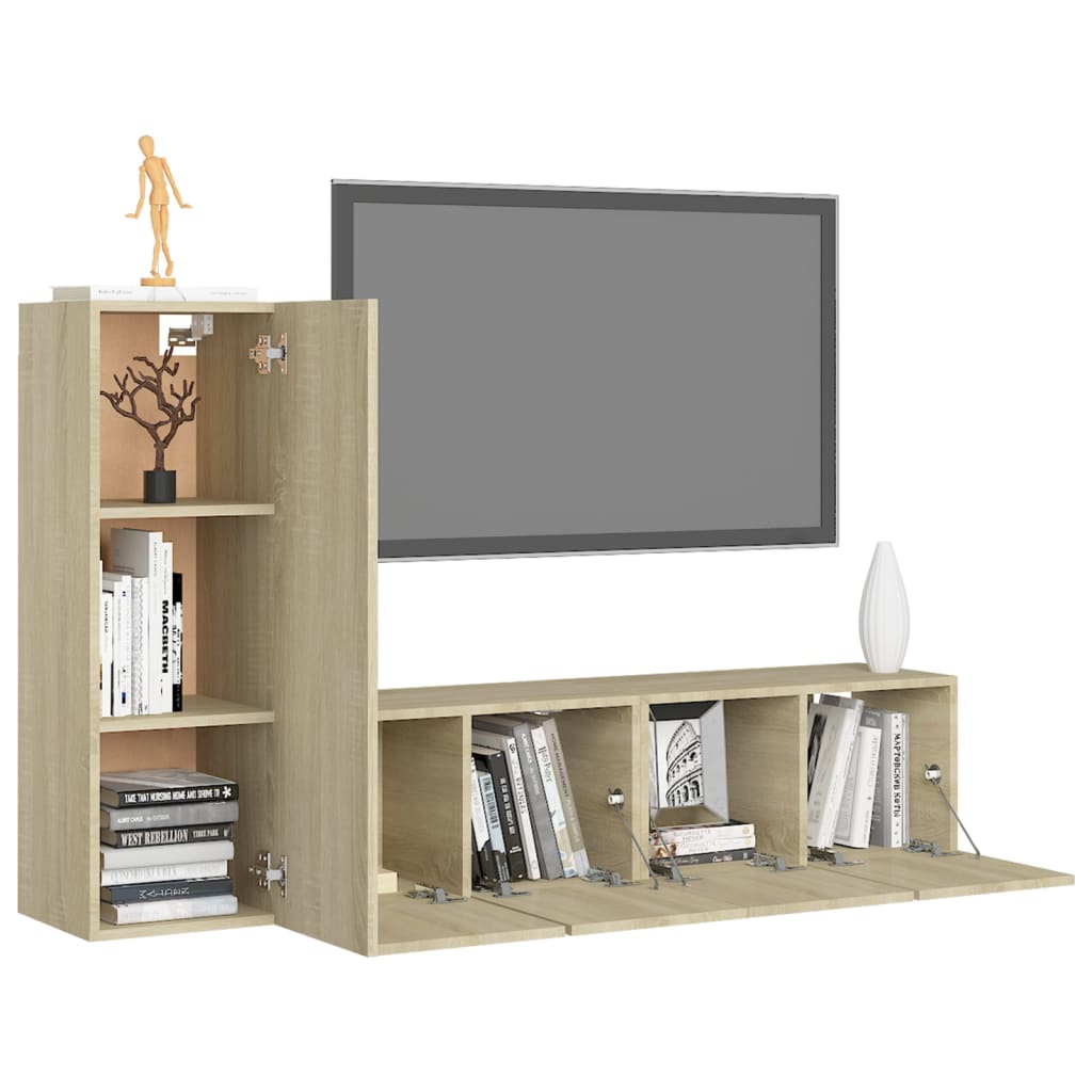 Ensemble de meubles TV 3 pièces en bois de chêne Sonoma