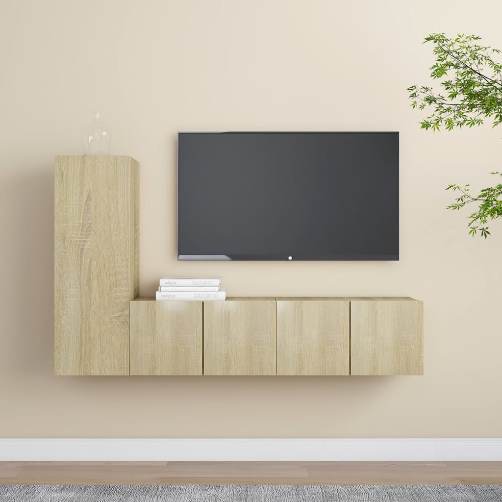 Ensemble de meubles TV 3 pièces en bois de chêne Sonoma