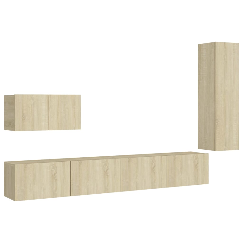 Ensemble de meubles TV 4 pièces en bois de chêne Sonoma