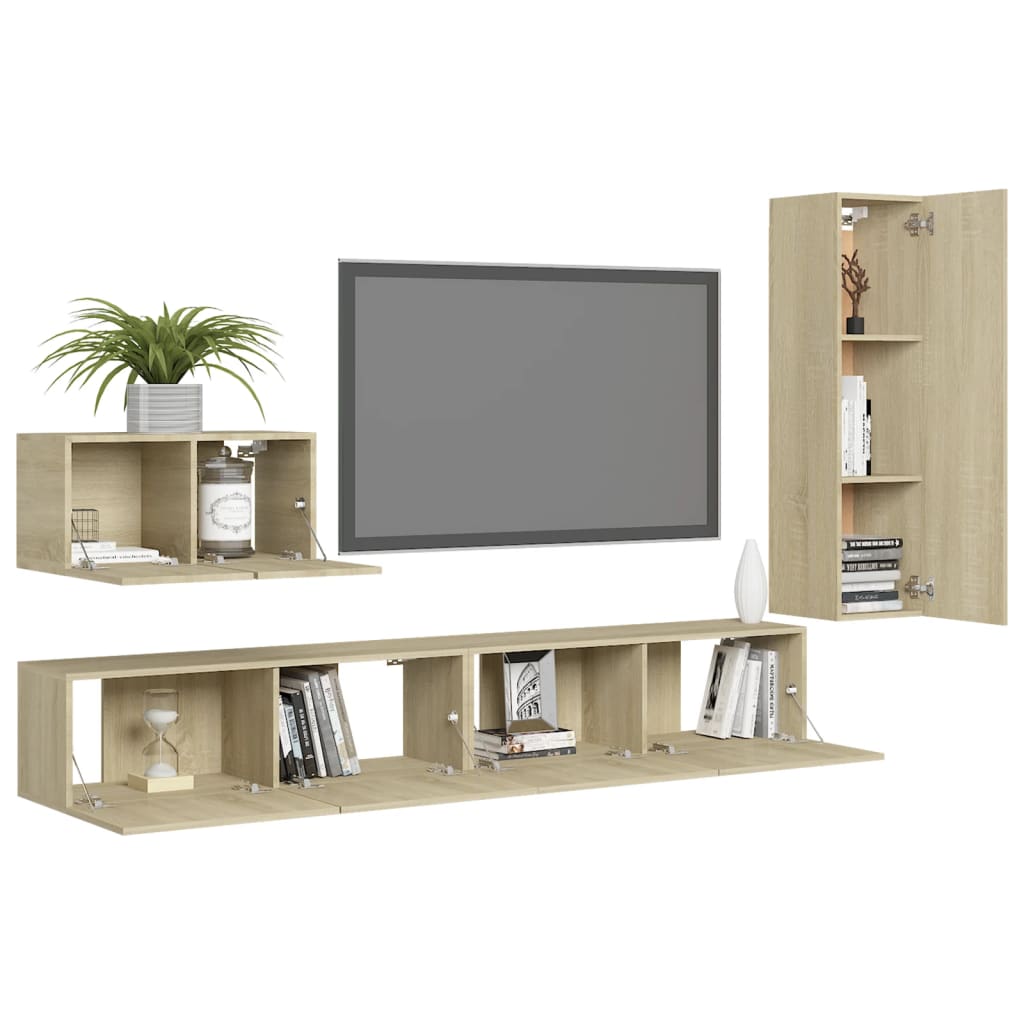 Ensemble de meubles TV 4 pièces en bois de chêne Sonoma
