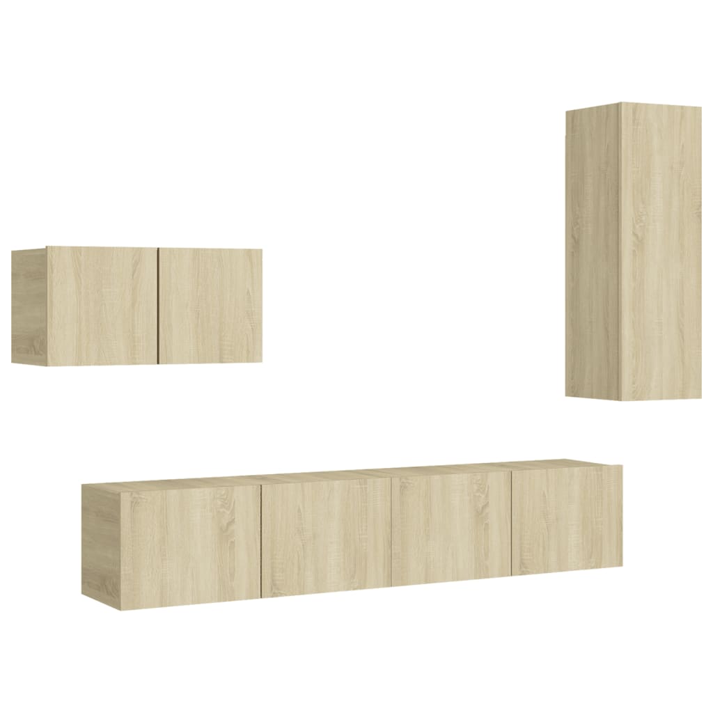 Ensemble de meubles TV 4 pièces en bois de chêne Sonoma
