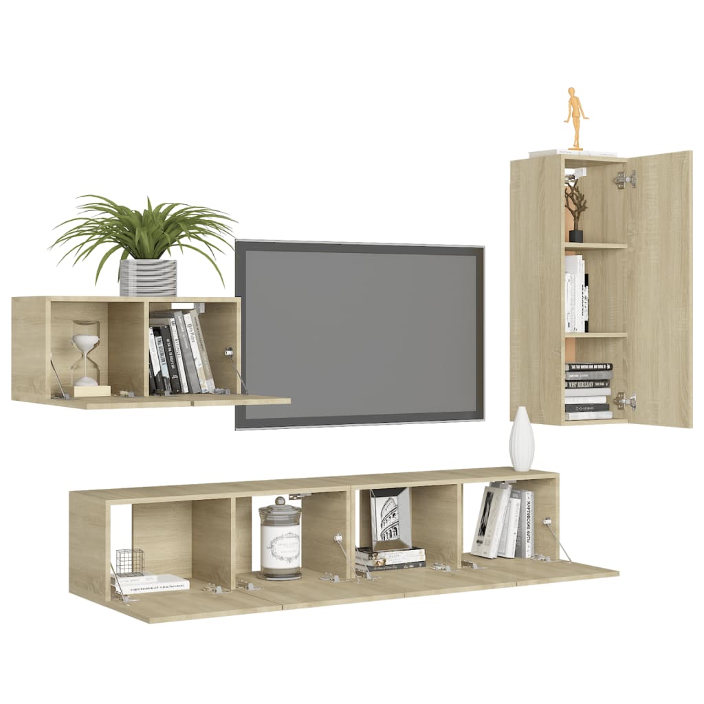 Ensemble de meubles TV 4 pièces en bois de chêne Sonoma
