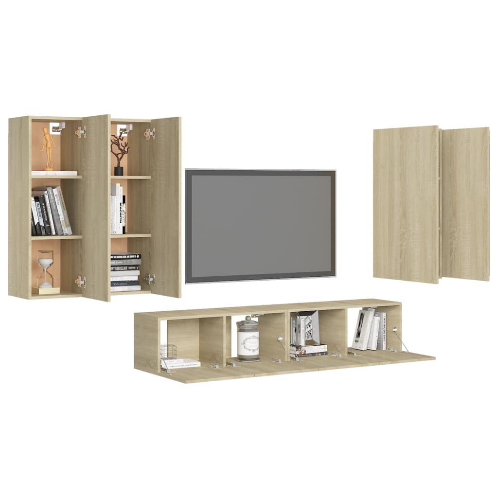 Ensemble de meubles TV 6 pièces en bois de chêne Sonoma