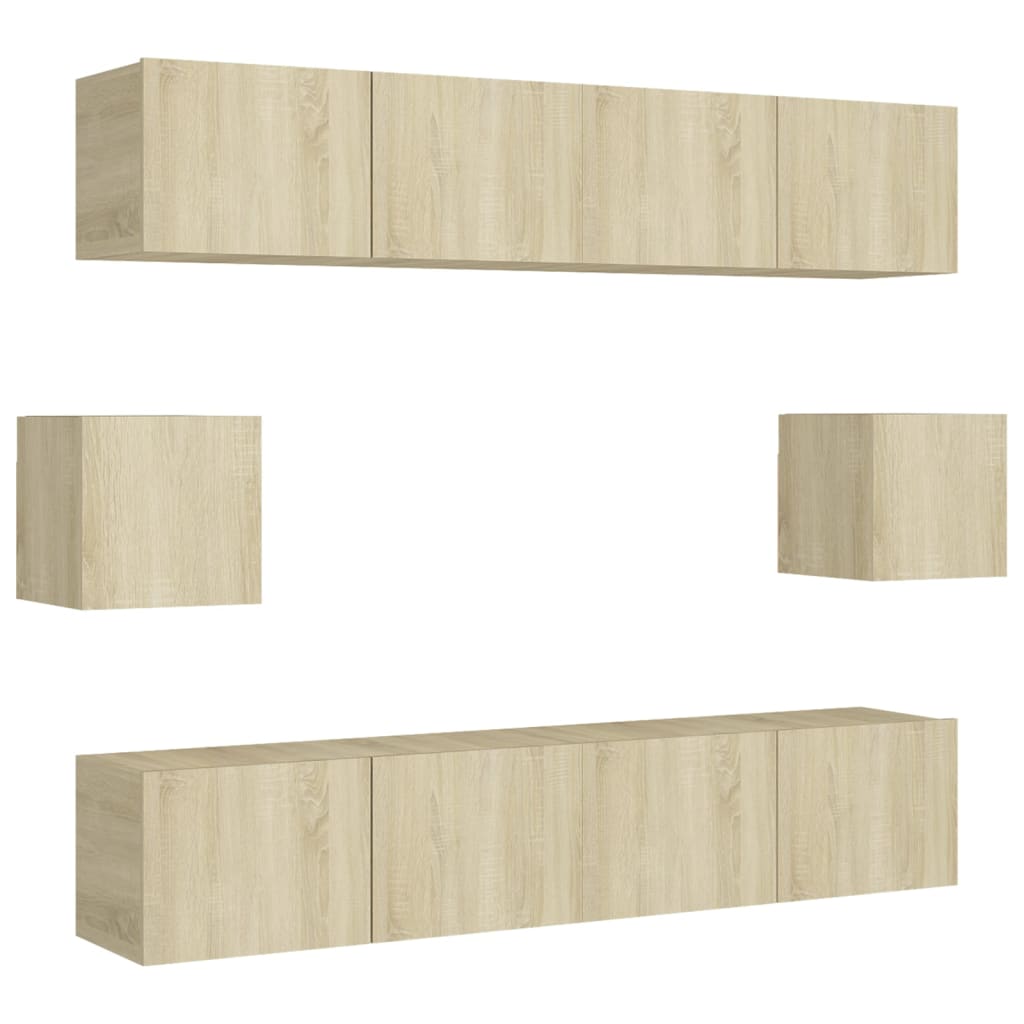 Ensemble de meubles TV 6 pièces en bois de chêne Sonoma
