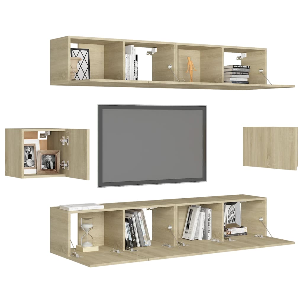 Ensemble de meubles TV 6 pièces en bois de chêne Sonoma