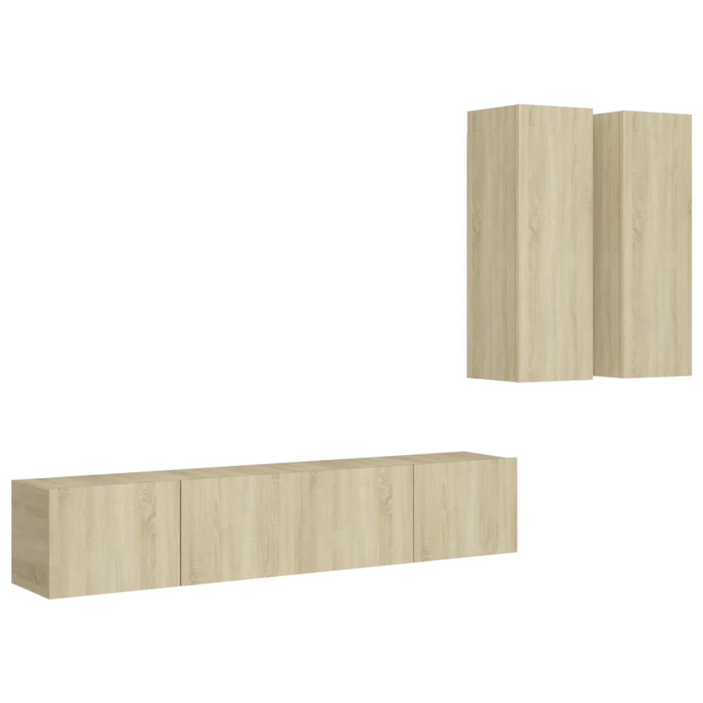 Ensemble de meubles TV 4 pièces en bois de chêne Sonoma