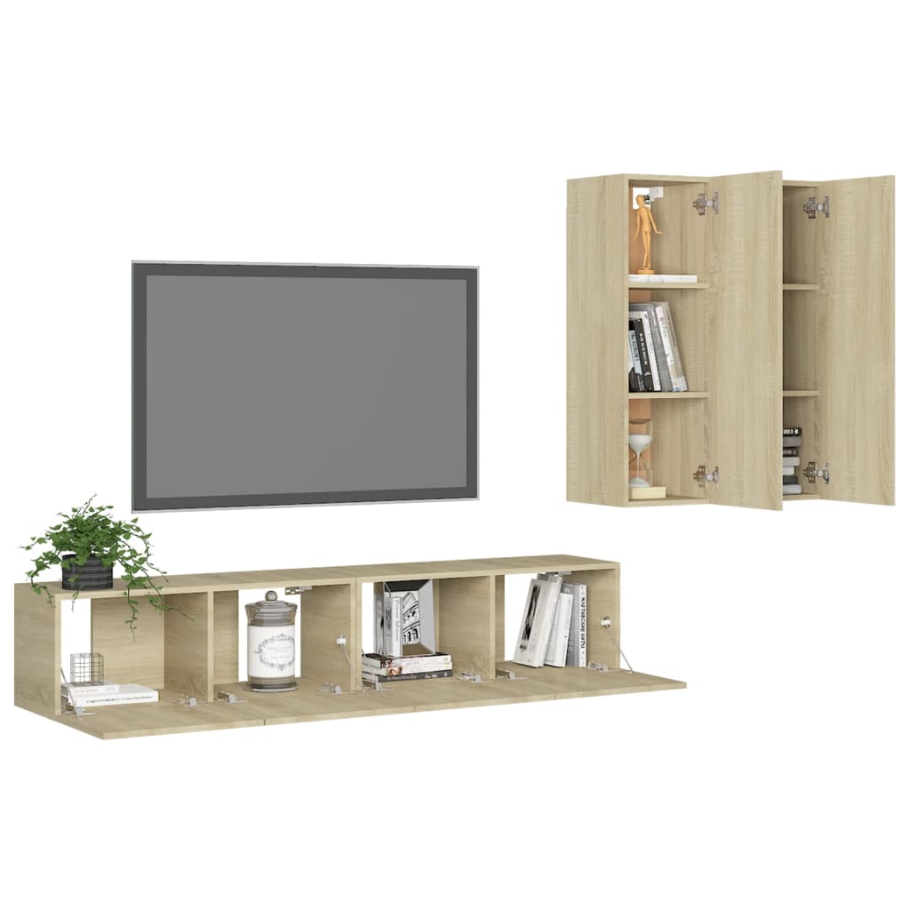 Ensemble de meubles TV 4 pièces en bois de chêne Sonoma