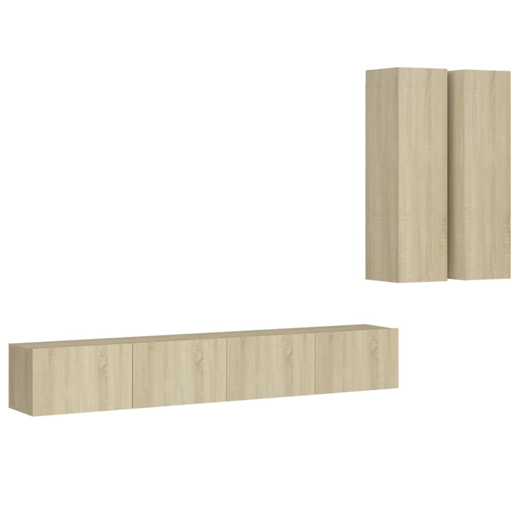 Ensemble de meubles TV 4 pièces en bois de chêne Sonoma