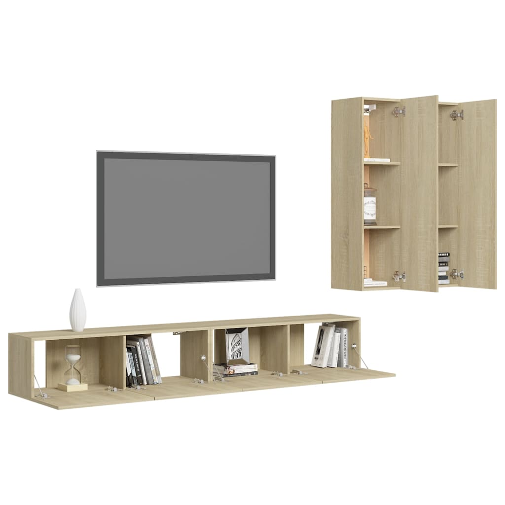 Ensemble de meubles TV 4 pièces en bois de chêne Sonoma