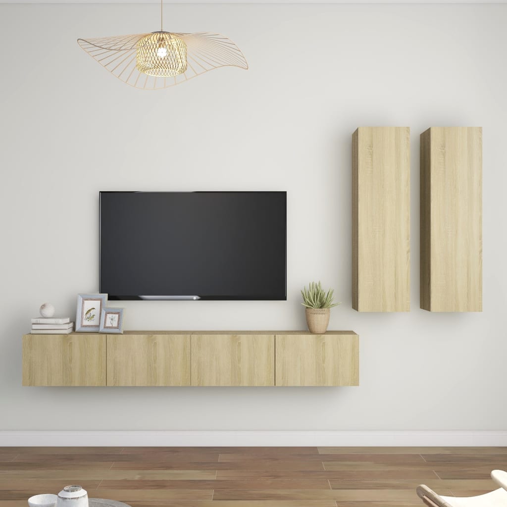 Ensemble de meubles TV 4 pièces en bois de chêne Sonoma