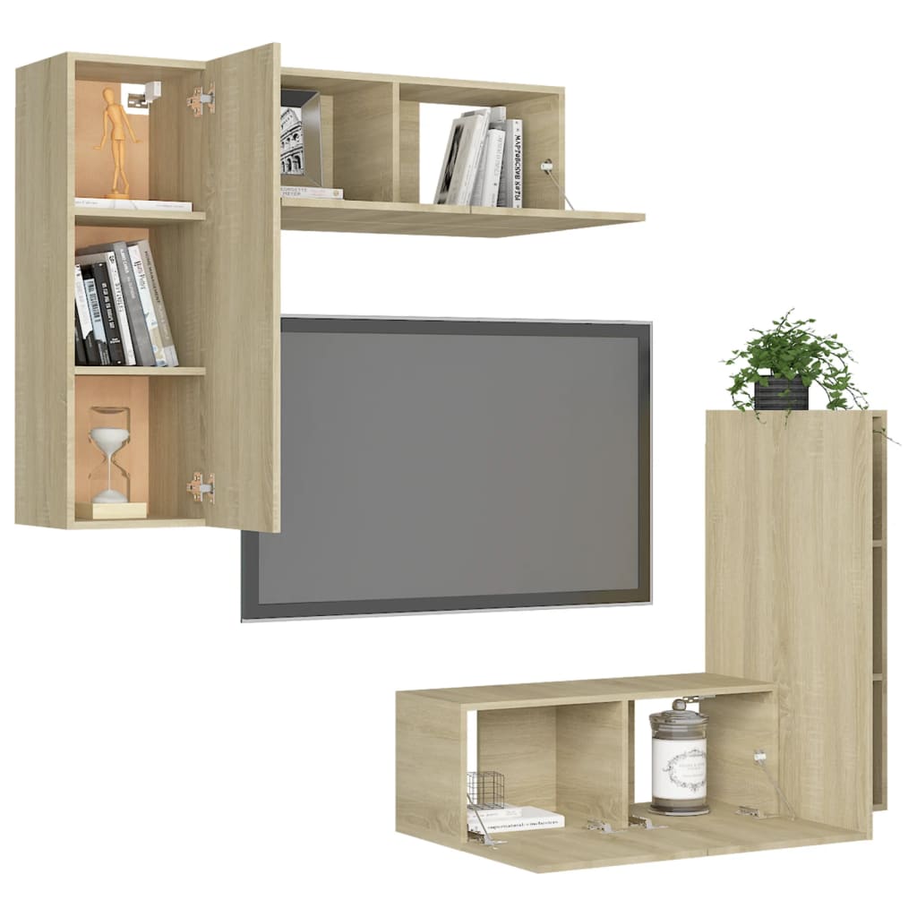 Ensemble de meubles TV 4 pièces en bois de chêne Sonoma