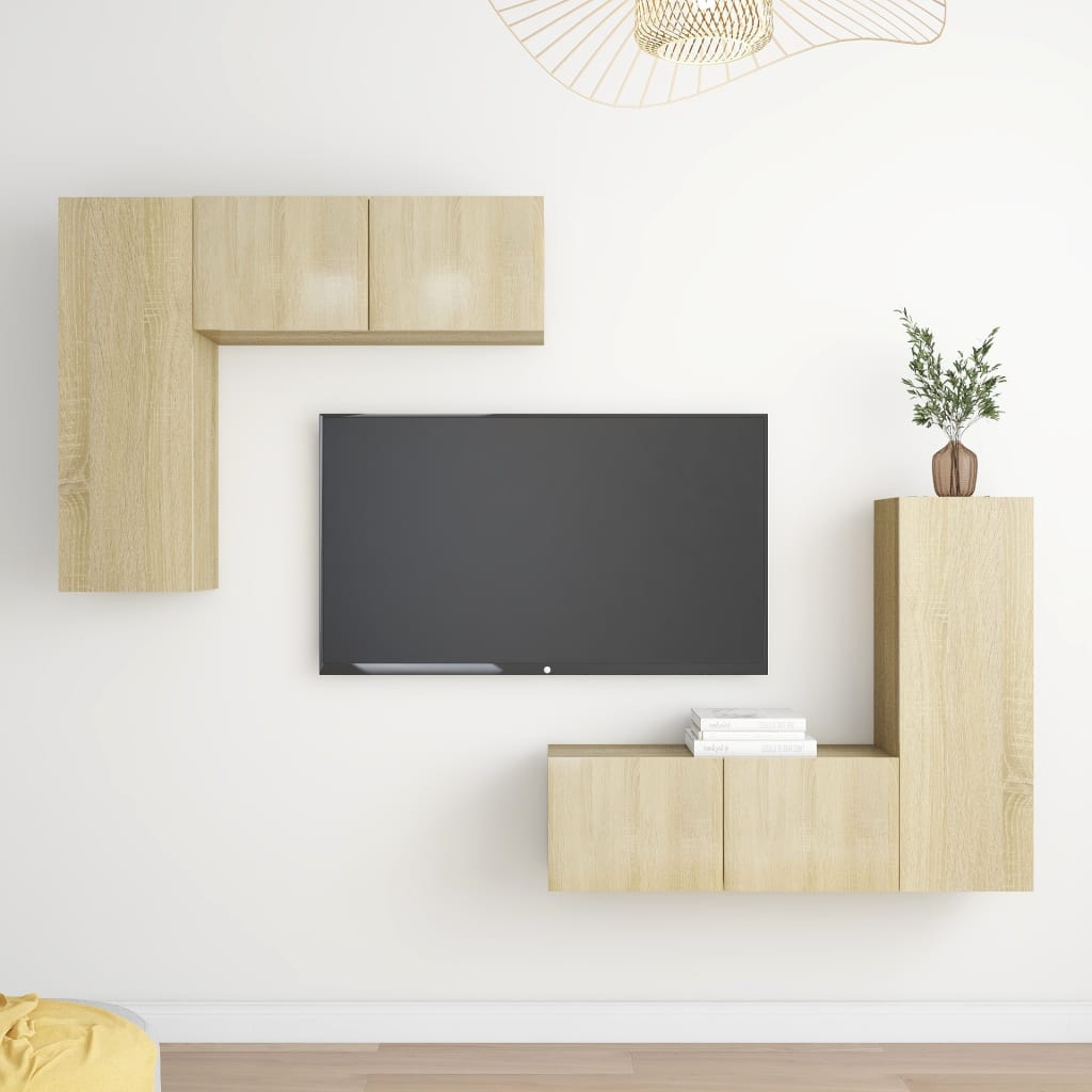 Ensemble de meubles TV 4 pièces en bois de chêne Sonoma
