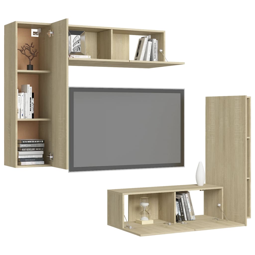 Ensemble de meubles TV 4 pièces en bois de chêne Sonoma