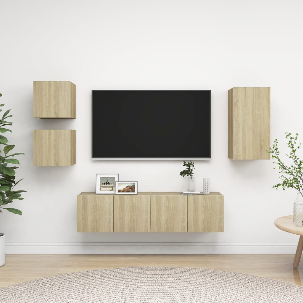 Ensemble de meubles TV 5 pièces en bois de chêne Sonoma