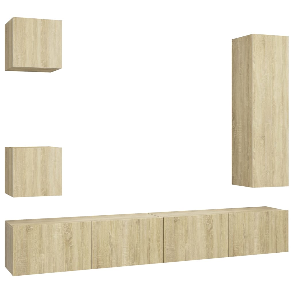 Ensemble de meubles TV 5 pièces en bois de chêne Sonoma