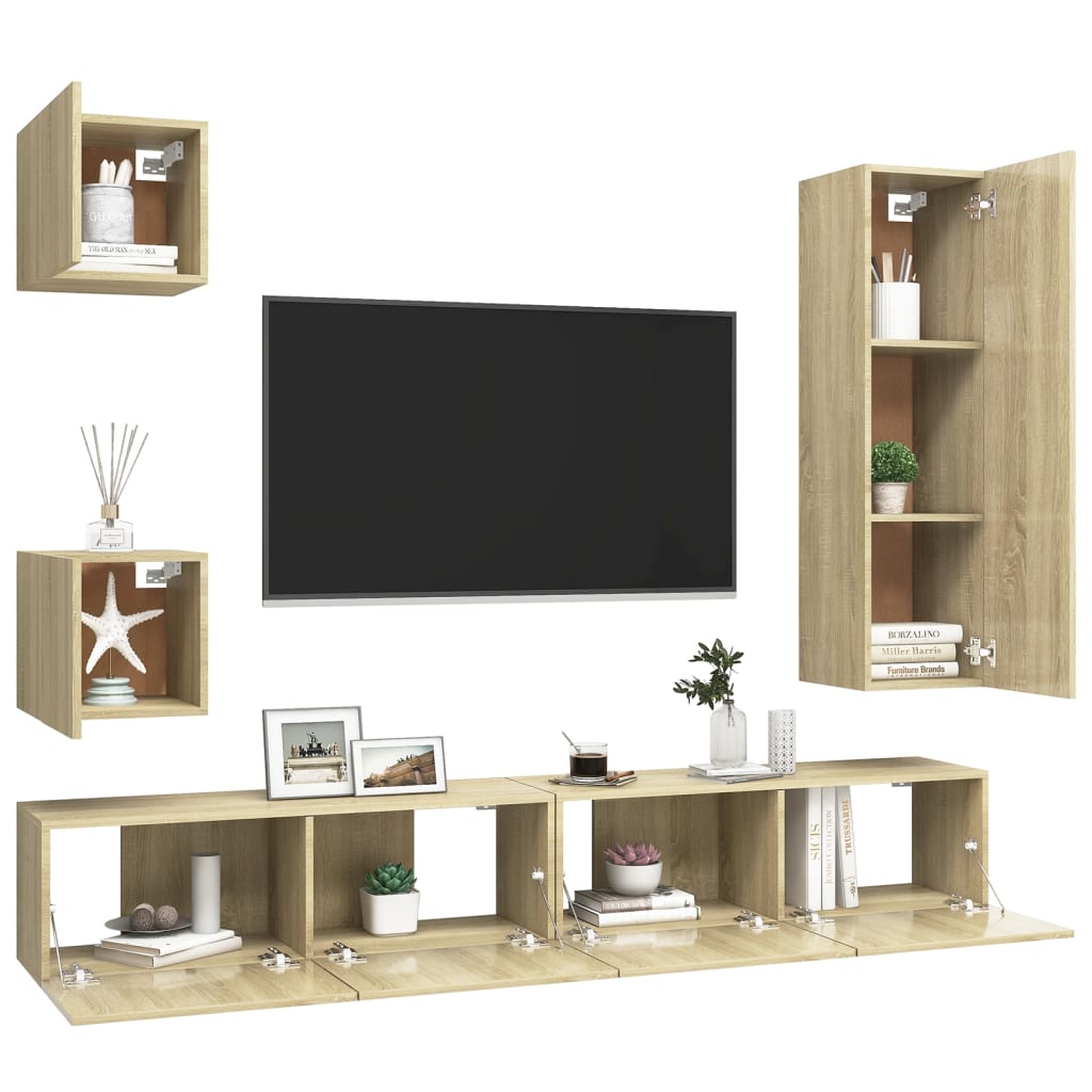 Ensemble de meubles TV 5 pièces en bois de chêne Sonoma
