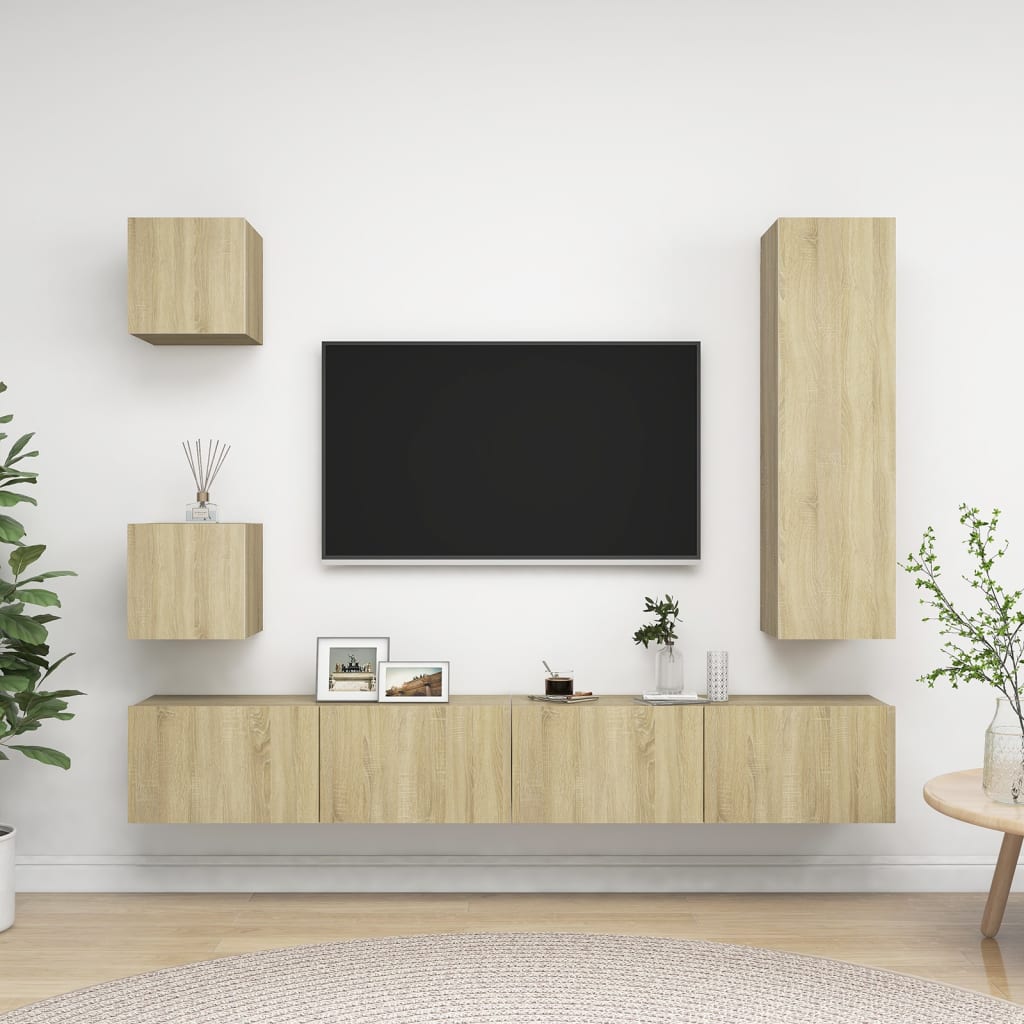 Ensemble de meubles TV 5 pièces en bois de chêne Sonoma