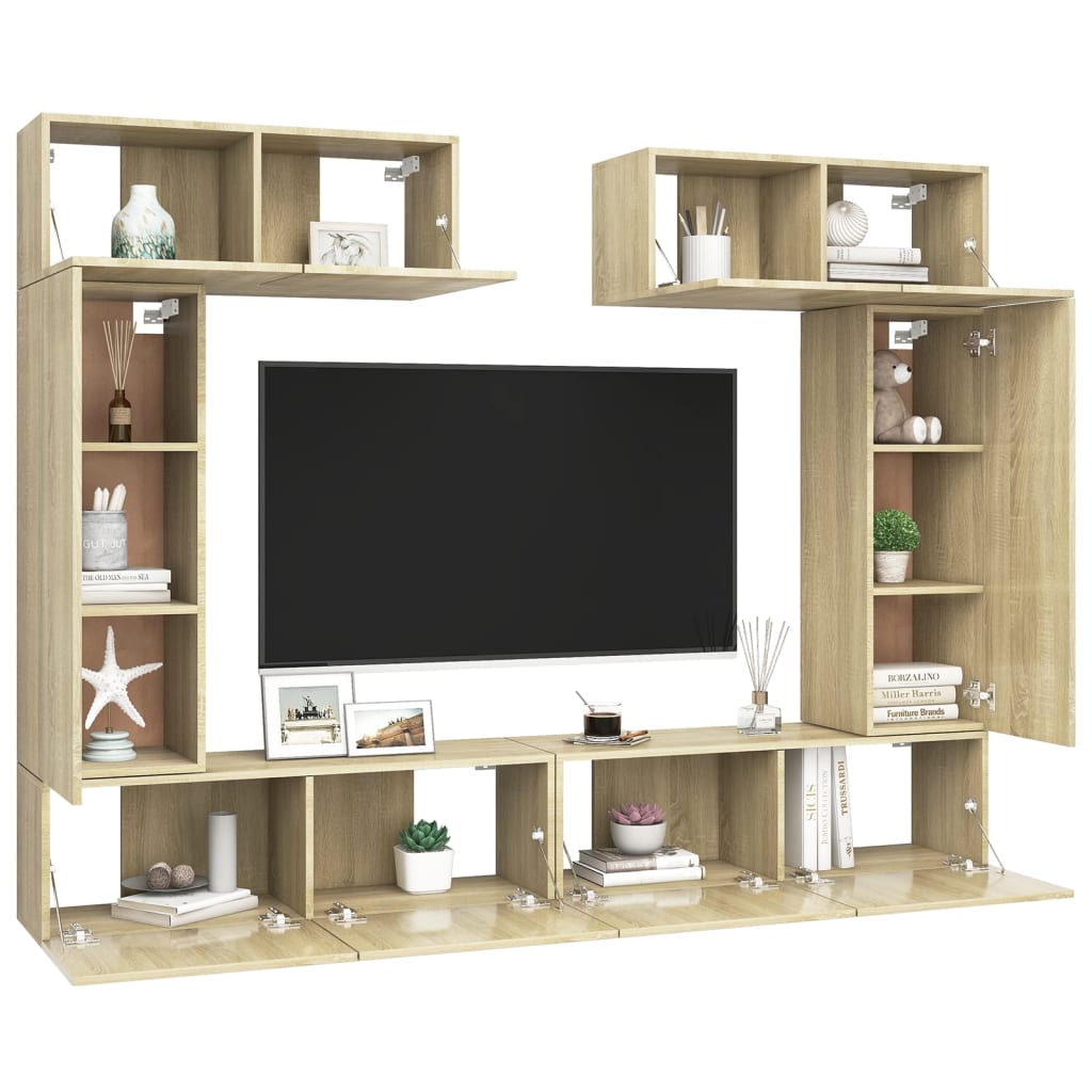 Ensemble de meubles TV 6 pièces en bois de chêne Sonoma