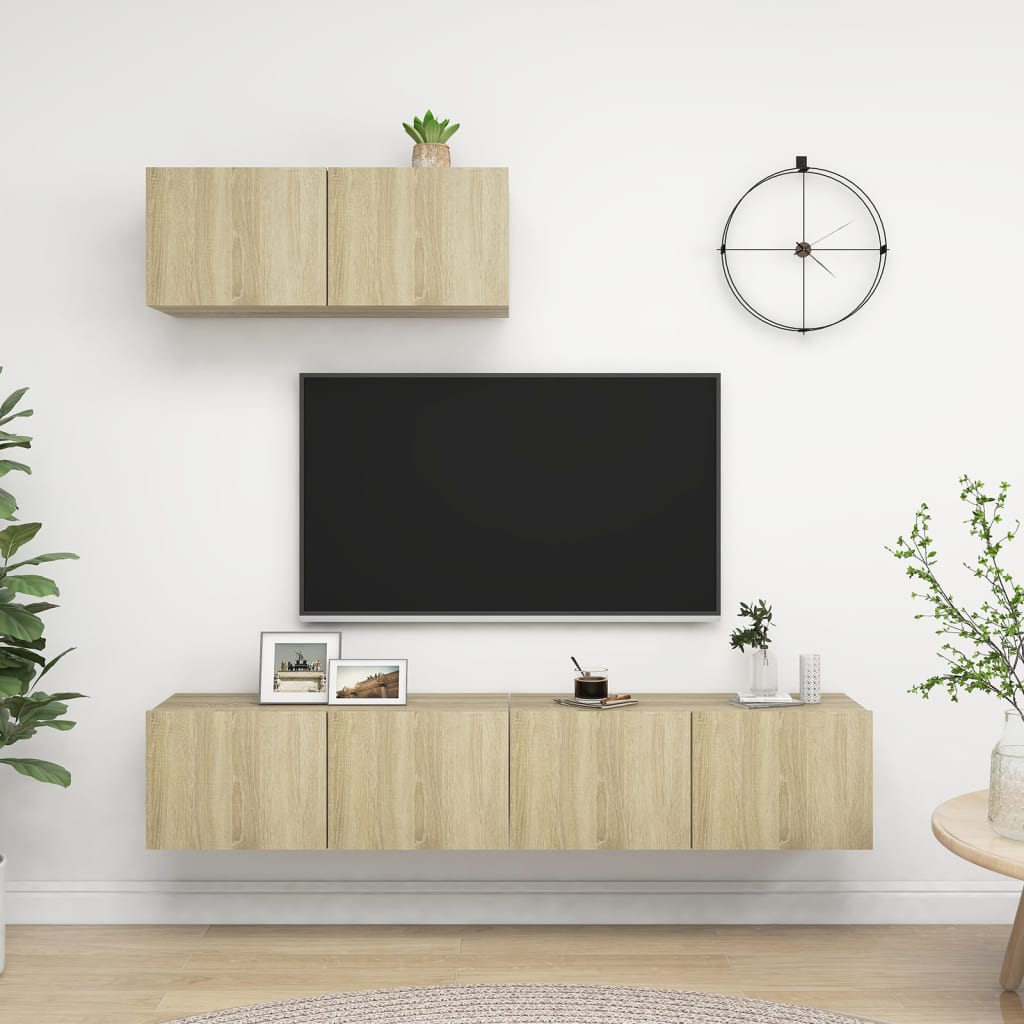 TV cabinets 3 pcs. Sonoma oak wood material