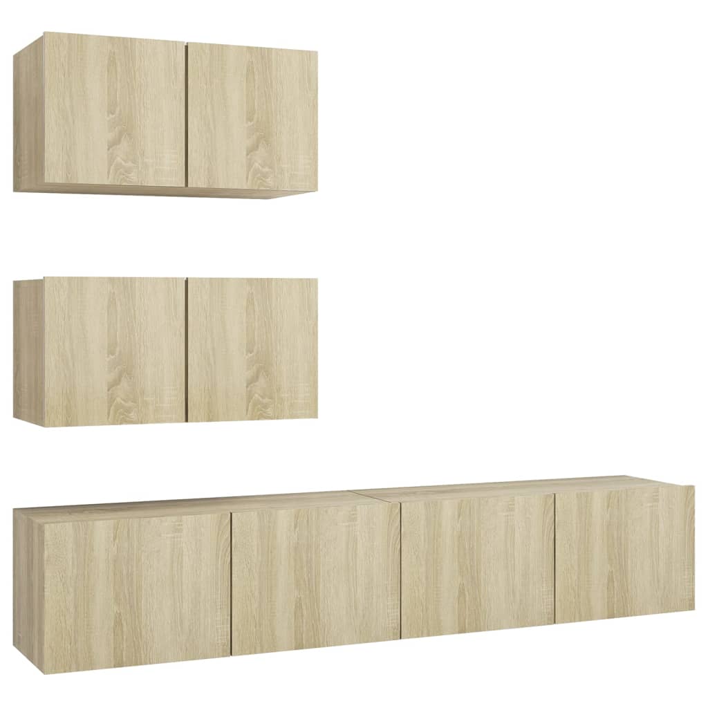 Ensemble de meubles TV 4 pièces en bois de chêne Sonoma