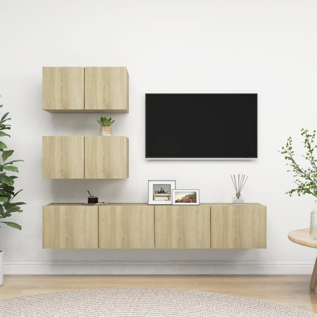 Ensemble de meubles TV 4 pièces en bois de chêne Sonoma