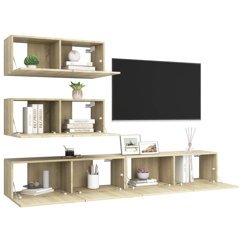 Ensemble de meubles TV 4 pièces en bois de chêne Sonoma