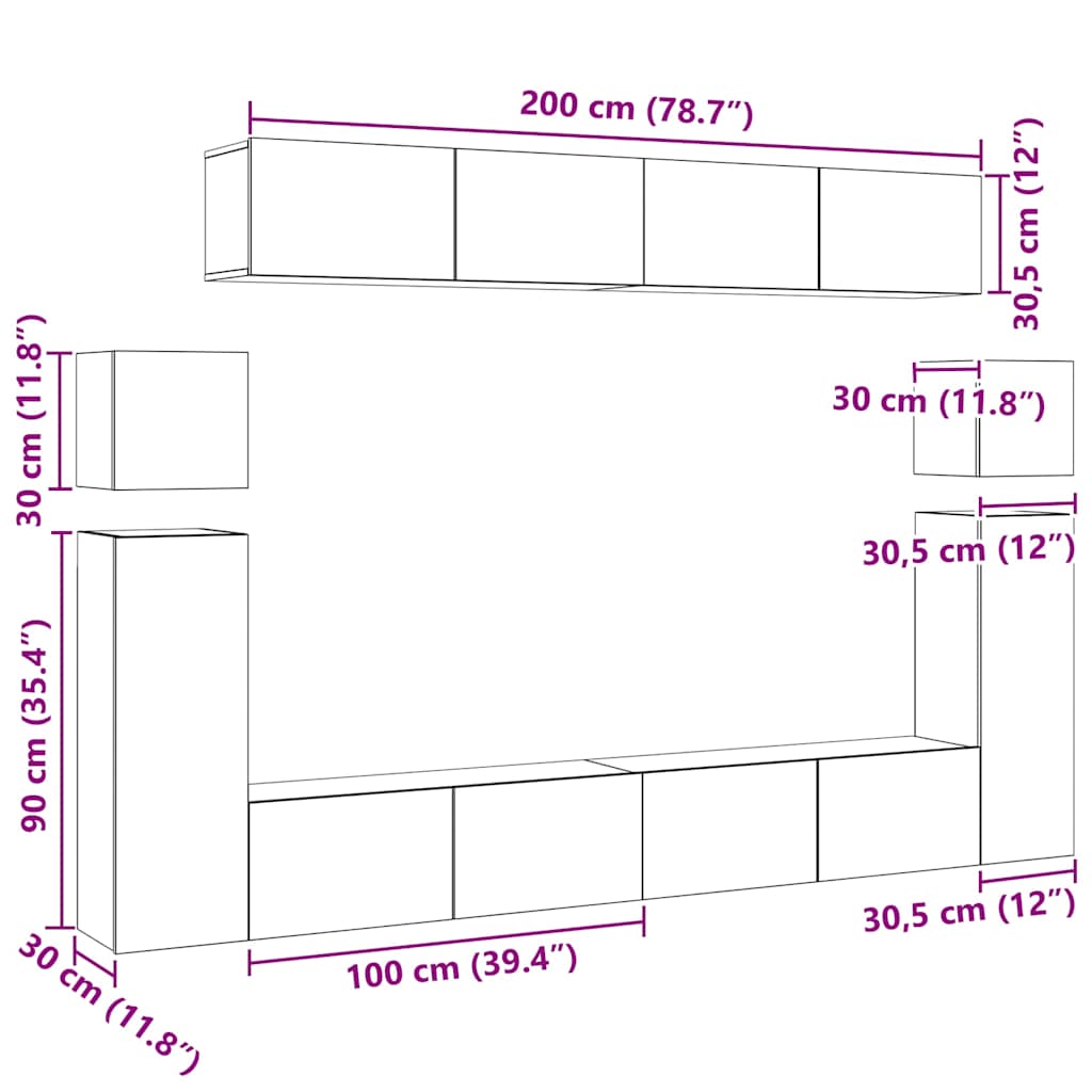8-tlg. TV-Schrank-Set Sonoma-Eiche Holzwerkstoff