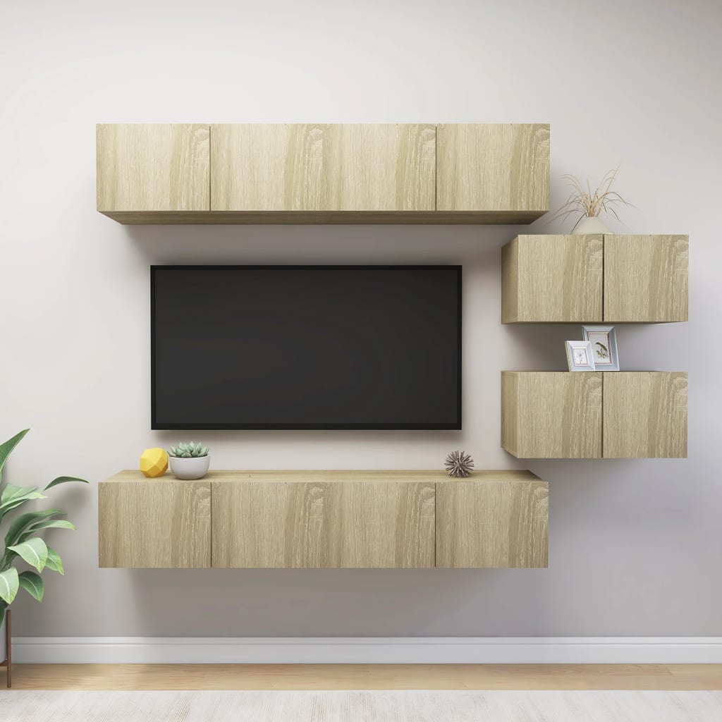 Ensemble de meubles TV 6 pièces en bois de chêne Sonoma