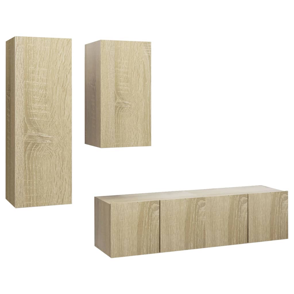 Ensemble de meubles TV 4 pièces en bois de chêne Sonoma