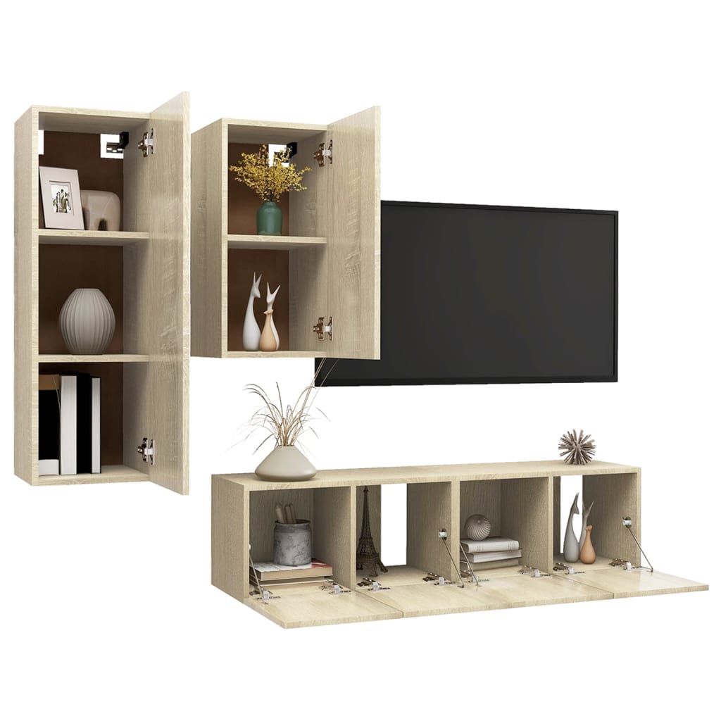 Ensemble de meubles TV 4 pièces en bois de chêne Sonoma