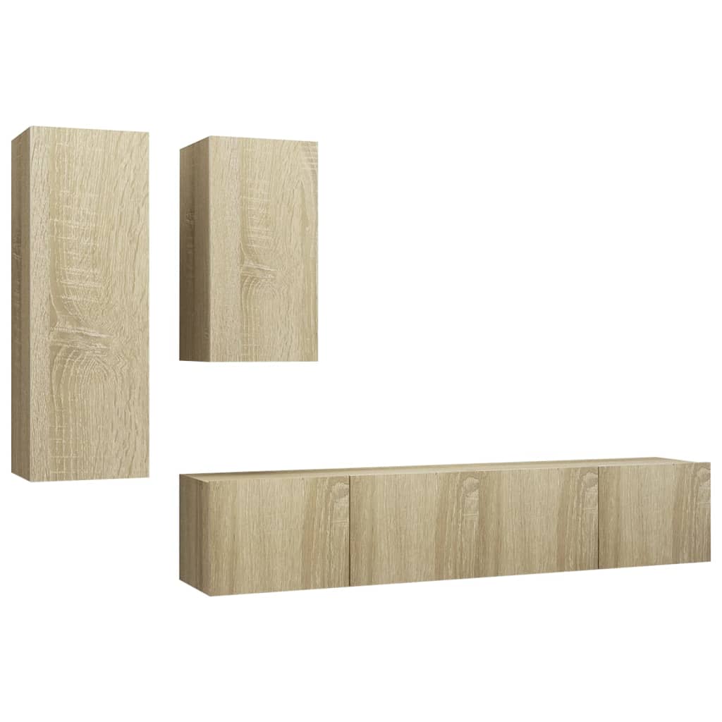Ensemble de meubles TV 4 pièces en bois de chêne Sonoma