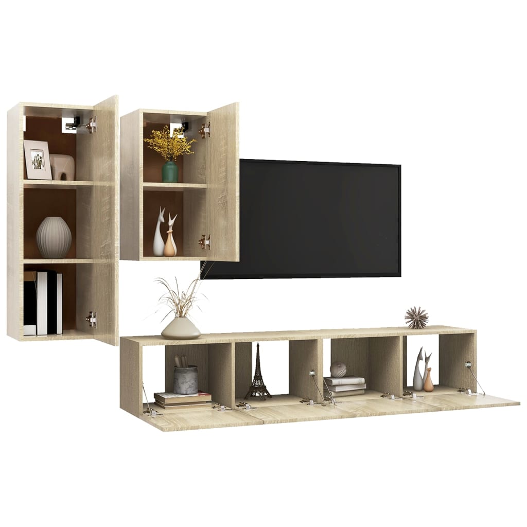 Ensemble de meubles TV 4 pièces en bois de chêne Sonoma
