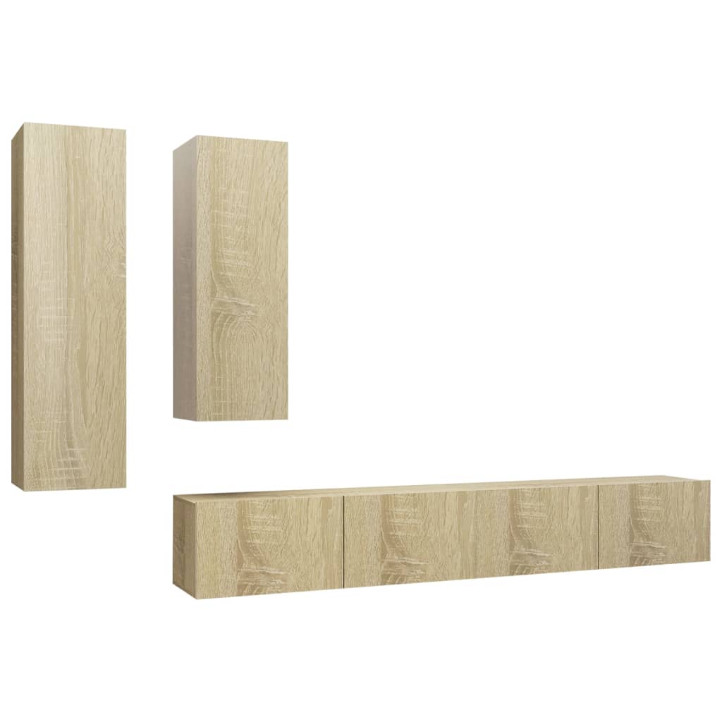 Ensemble de meubles TV 4 pièces en bois de chêne Sonoma