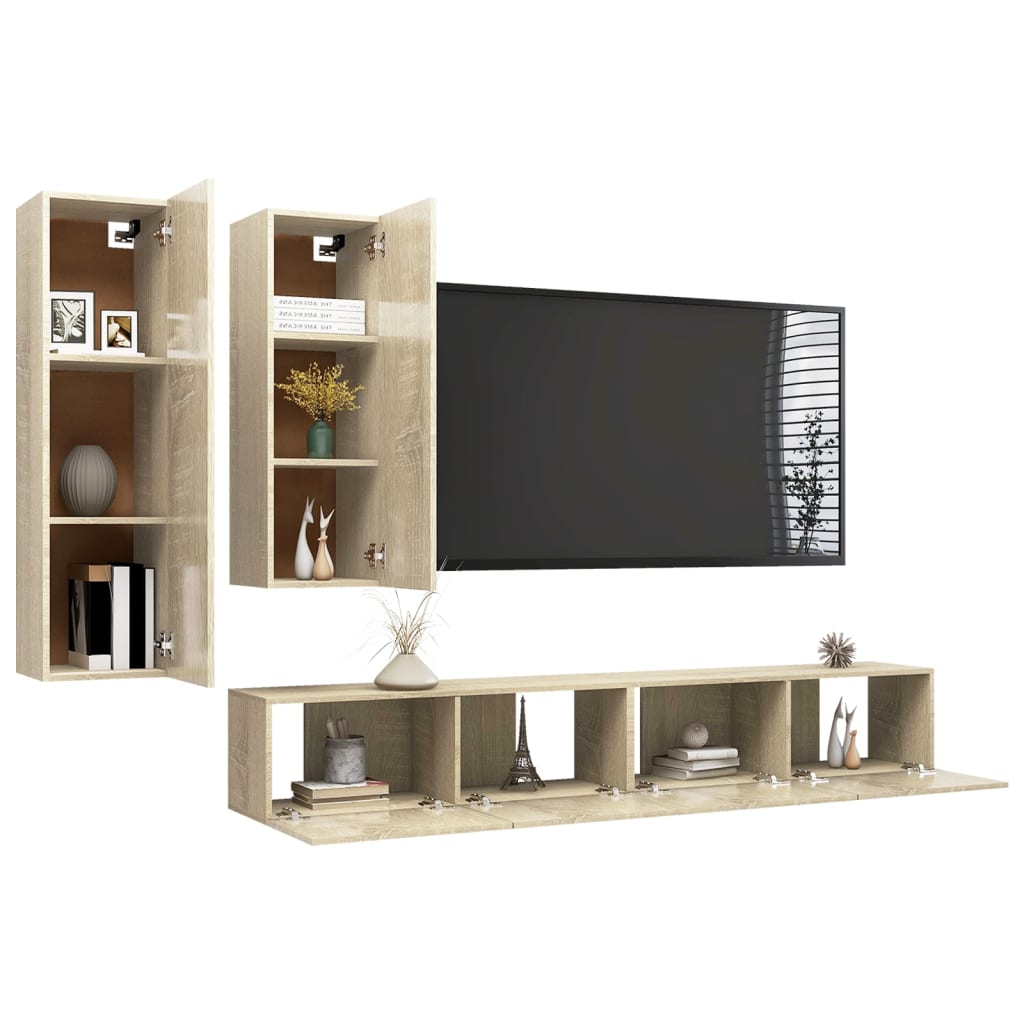 Ensemble de meubles TV 4 pièces en bois de chêne Sonoma