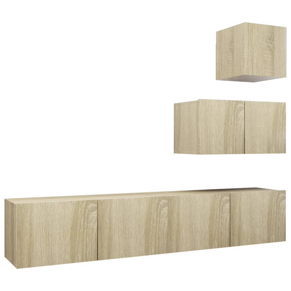 Ensemble de meubles TV 4 pièces en bois de chêne Sonoma