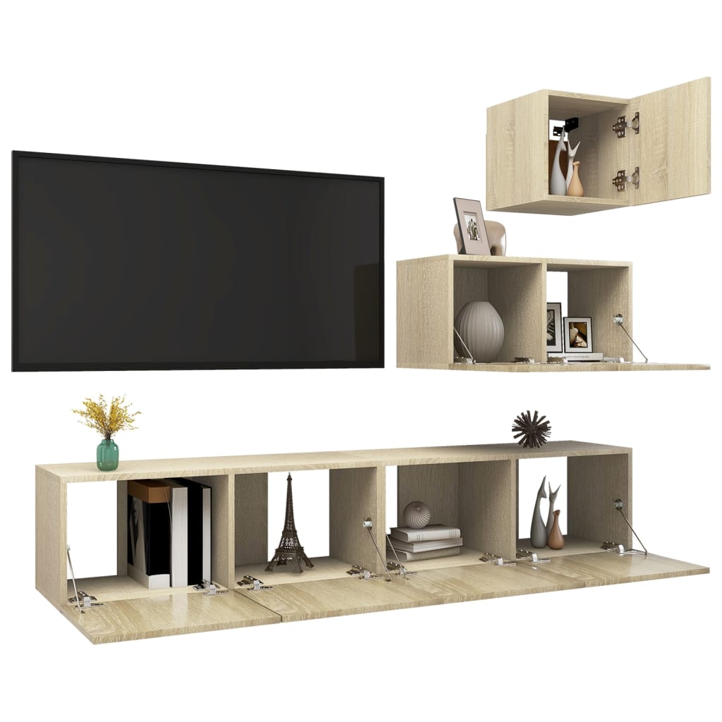 Ensemble de meubles TV 4 pièces en bois de chêne Sonoma