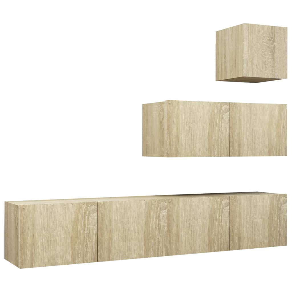 Ensemble de meubles TV 4 pièces en bois de chêne Sonoma