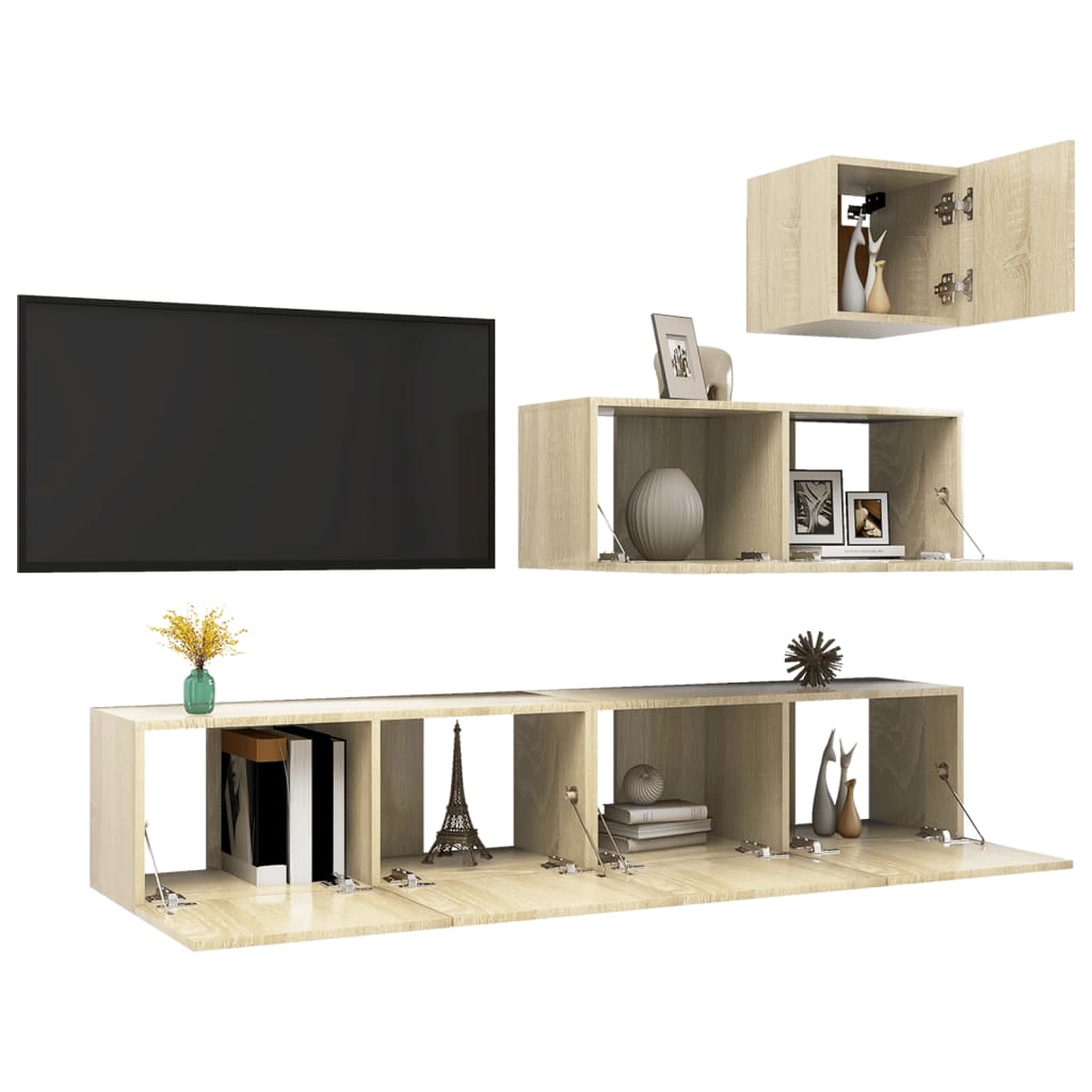 Ensemble de meubles TV 4 pièces en bois de chêne Sonoma