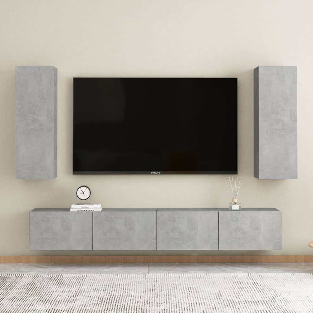 Ensemble de meubles TV 4 pièces en béton gris à base de bois