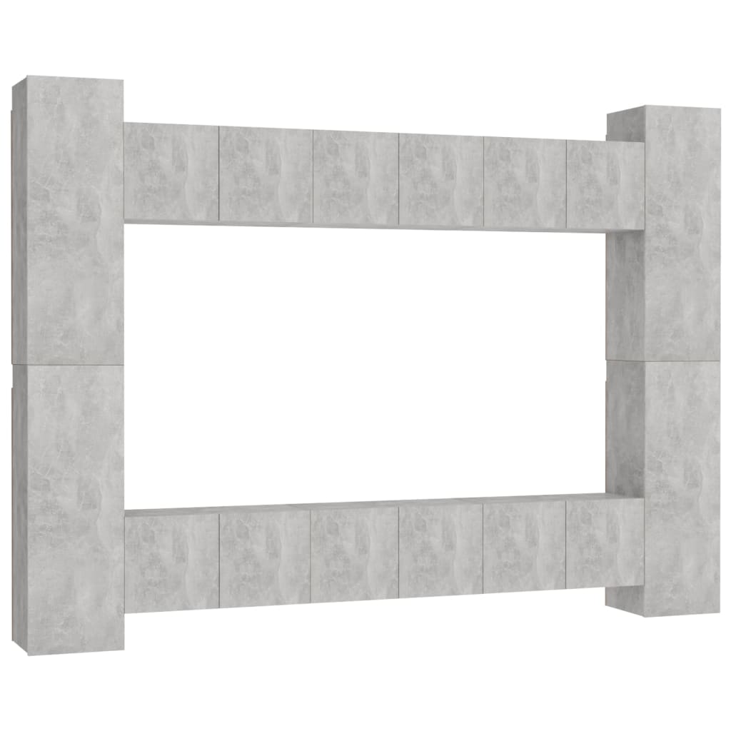 10-piece TV cabinet set concrete grey wood-based material