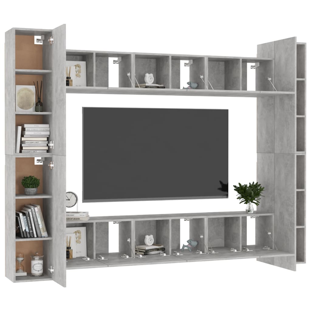 10-piece TV cabinet set concrete grey wood-based material