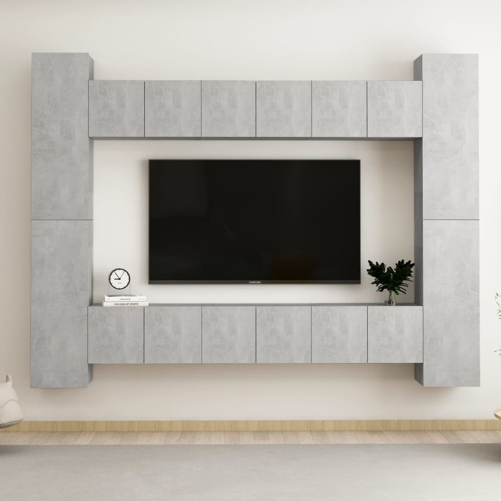 10-piece TV cabinet set concrete grey wood-based material