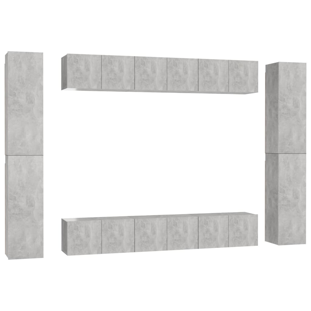 10-piece TV cabinet set concrete grey wood-based material