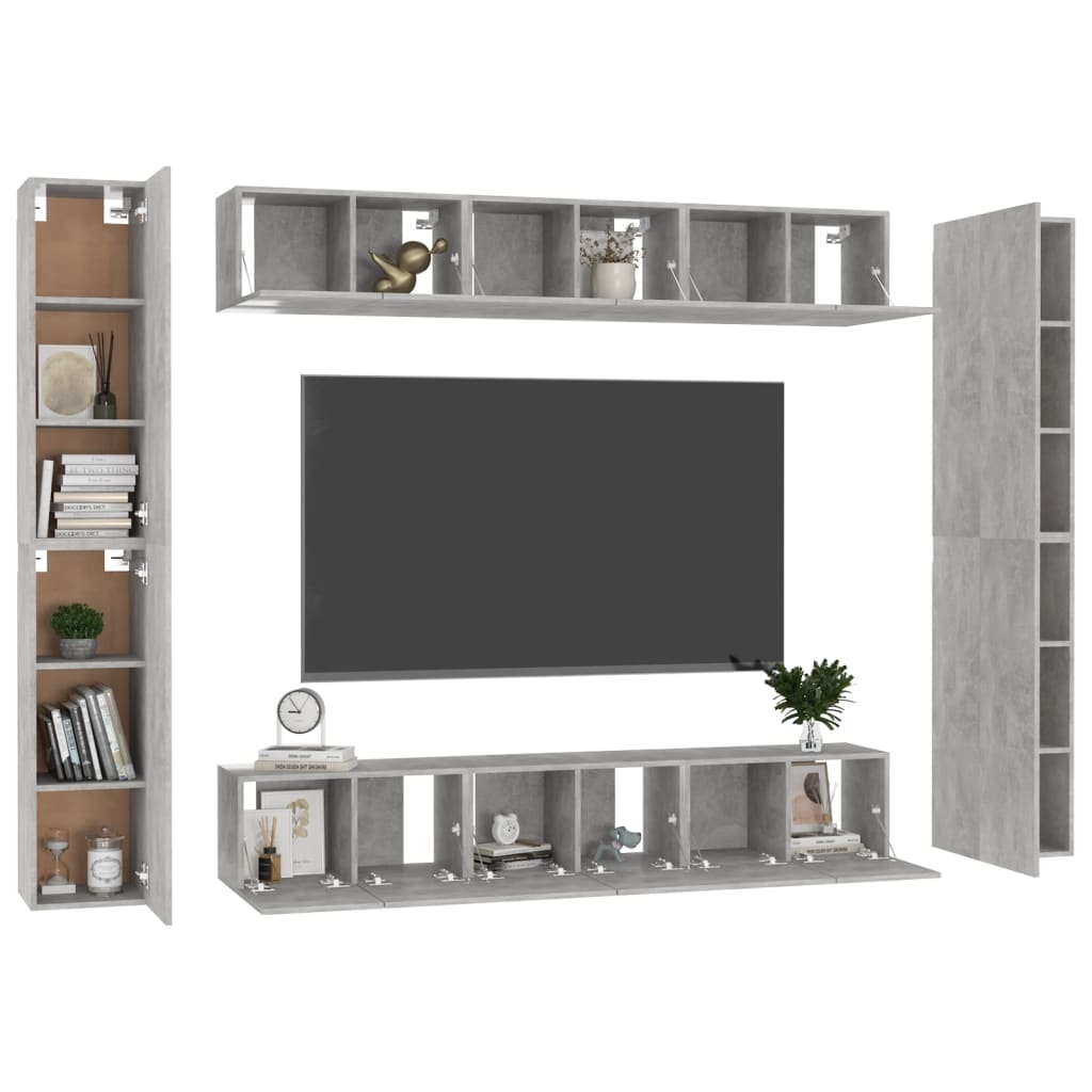 10-piece TV cabinet set concrete grey wood-based material