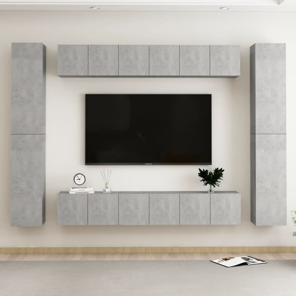 10-piece TV cabinet set concrete grey wood-based material